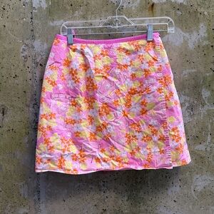 Lilly Pulitzer Vintage Reversible Wrap Around Skirt, Fireflies, Pink / Yellow, 6